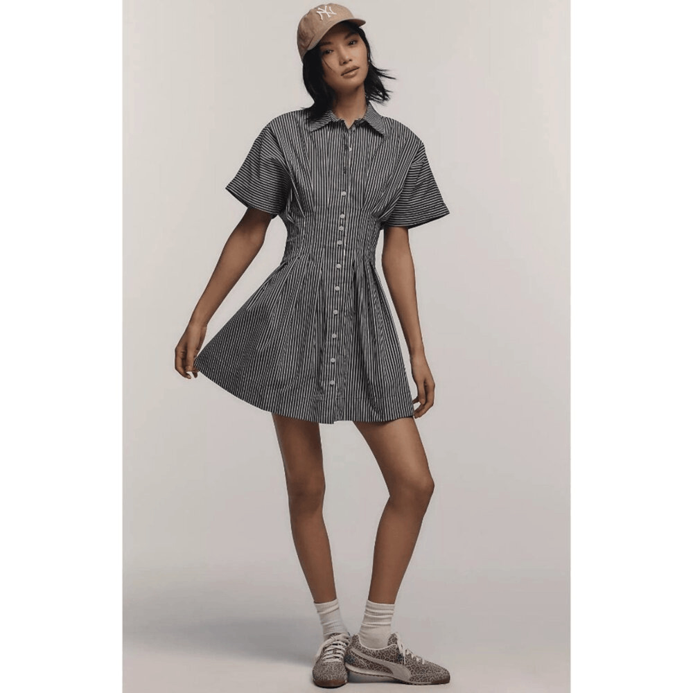 Anthropologie Black and White Pinstripe Mini Shirt Dress